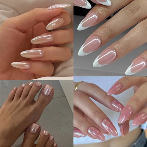 2 Pcs White Pearl Chrome Nail Powder for Glazed Donut Nails