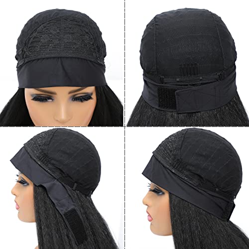 Kinky Straight Headband Wig - 16 Inch Synthetic Yaki Hair - 1B