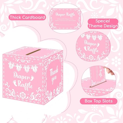Cielito Lindo Diaper Raffle Tickets & Box Set - 50 Pink Cards