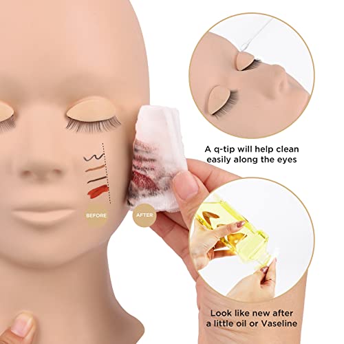 LASHVIEW Lash Mannequin Head with 4 Pairs Replaceable Eyelids for Training