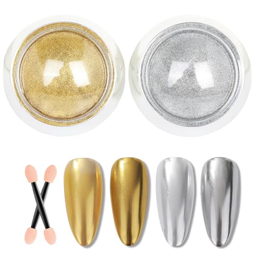 Gold & Silver Chrome Nail Powder Set - Metallic Mirror Effect