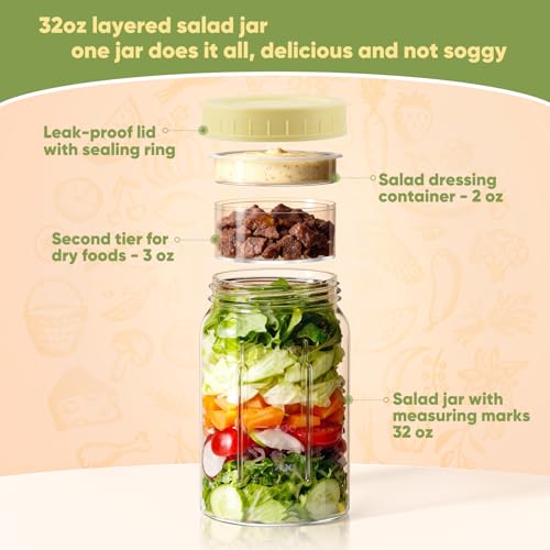 32oz Glass Salad Jars with Leakproof Dressing Container - 4 Pack
