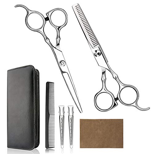 Himart Silver Hair Cutting Scissors Kit with Thinning Shears & Comb for Men & Women
