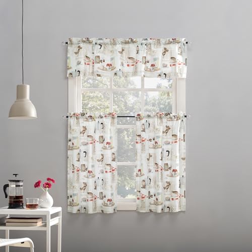 No. 918 Brew Coffee Shop Semi-Sheer Kitchen Curtain Set, 54" x 36" - White