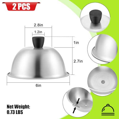 HaSteeL 6-Inch Stainless Steel Basting Dome Set of 2 - Melting Lid for Grill & Griddle