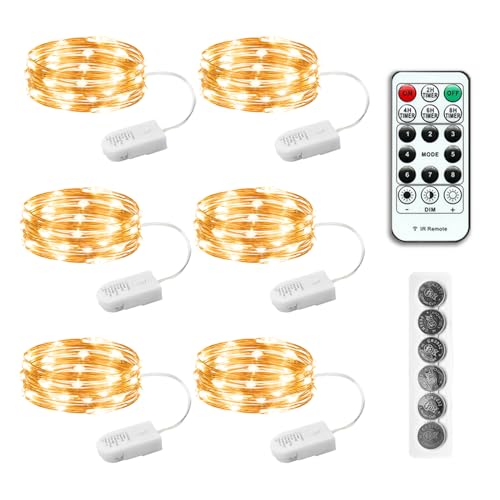 6PCS Battery Powered Fairy Lights with Remote - 20LEDs, 8 Modes, Timer, Warm White