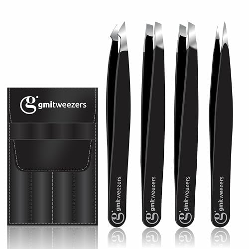 GMI Fiber Tip Lash Tweezers for Eyelash Extensions - Black or Silver, Professional Stainless Steel
