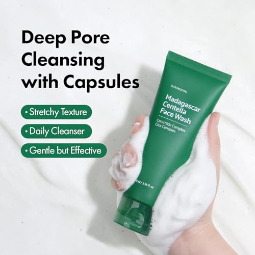 TOSOWOONG Madagascar Centella Mochi Whip Face Wash for Sensitive Skin, 100ml