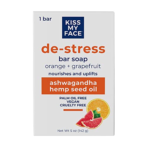 Kiss My Face De-Stress Bar Soap Orange & Grapefruit, 4 oz – Vegan, Palm-Oil Free, Cruelty-Free