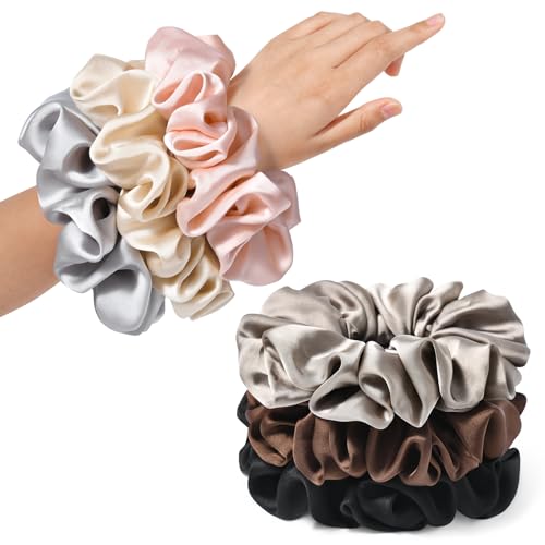 CEELGON Extra Large Satin Hair Scrunchies for Thick Hair, 6-Pack