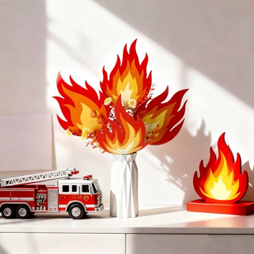 Yungyan 48 Pcs Firefighter Party Decoration Sticks - Flame Cutouts