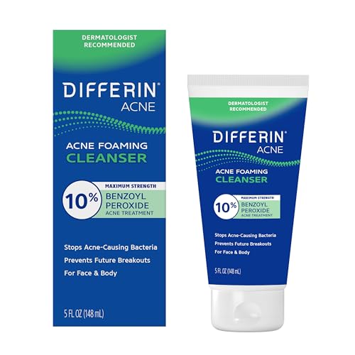 Differin Maximum Strength Acne Face Wash with 10% Benzoyl Peroxide, 5 oz