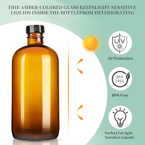 16oz Amber Glass Spray Bottles with Adjustable Nozzle - Refillable Cleaning and Essential Oil Sprays