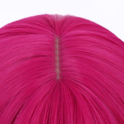 RightOn Hot Pink Bob Wig with Bangs - 12 Inch Short Straight Hair