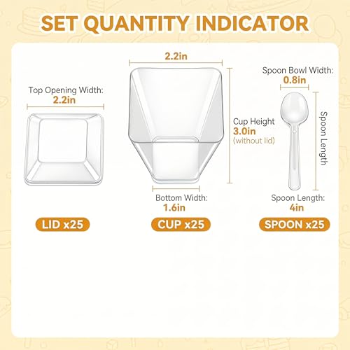 5 oz Clear Trapezoid Dessert Cups with Lids & Spoons - 75 Pack
