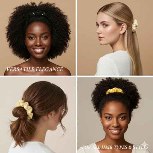Vivedge Satin Scrunchies with Pearl - Mixed-Color Silky Hair Ties