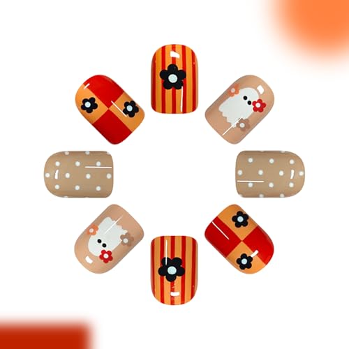 Dozsyt Halloween Press On Nails - Polka Dot Brown Ghost, 24Pcs, Halloween Nails - Variation THIS listing