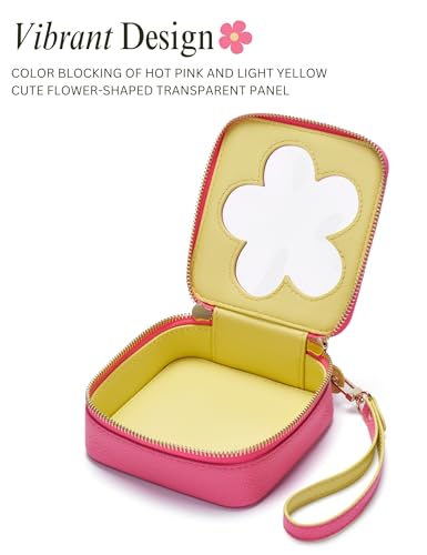 Popvibe Mini Clear Makeup Bag - Hot Pink & Yellow Flower Cosmetic Pouch