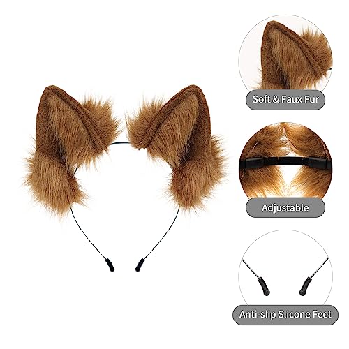 White Furry Cat Wolf Fox Ears Headband for Halloween Cosplay