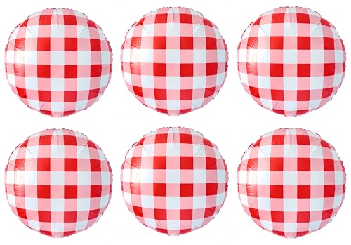 6 Red and White Checkered Balloons for Picnic & Party Decorations