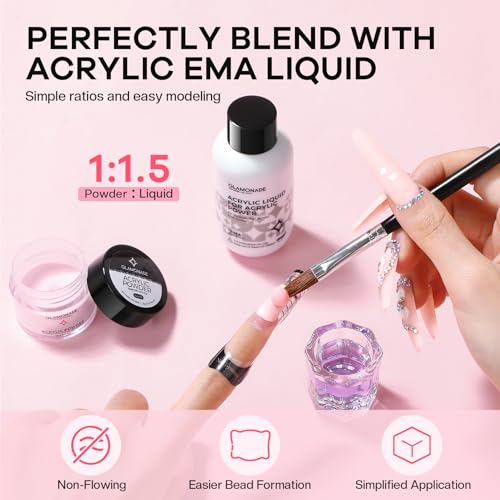 Glamonade Professional Acrylic Nail Liquid - 2.5oz Non-Yellowing EMA for DIY & Salon