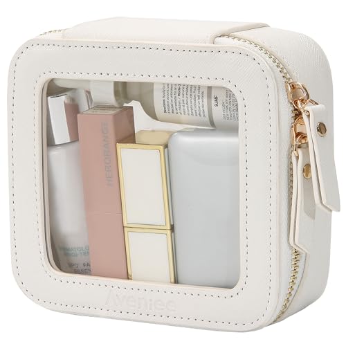 Aveniee Mini Clear Makeup Bag - TSA Approved Travel Pouch, Off-White