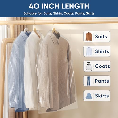 50 Pack Clear Garment Bags for Hanging Clothes - Thick Plastic Covers