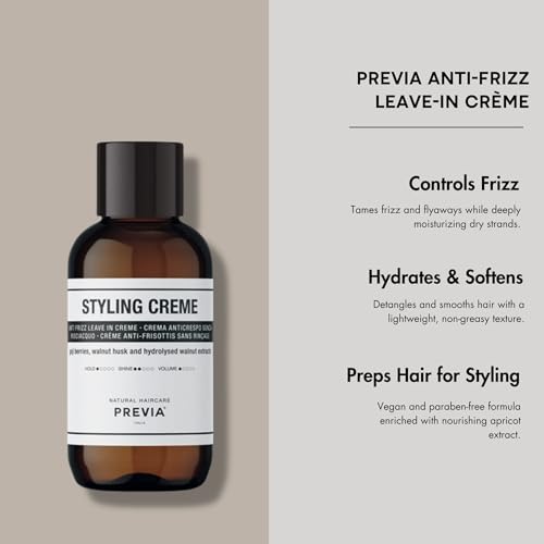 PREVIA Anti Frizz Leave-In Creme 3.38 oz - Hydrating Cream for All Hair Types