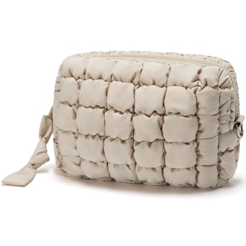 Unilily Quilted Puffy Cosmetic Bag - Large Travel Makeup Pouch