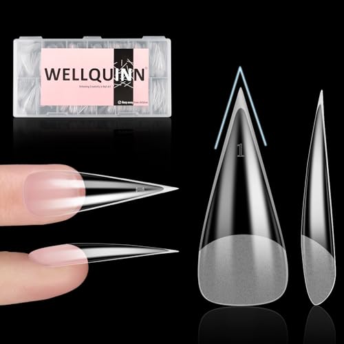 Wellquinn Stiletto Gel Nail Tips - 300pcs Pre-Etched Sharp Solid Press-On, Long-lasting & Easy Application