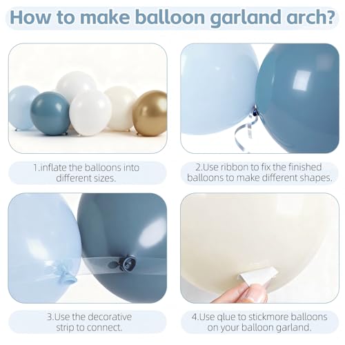 Dusty Blue and Gold Balloon Arch Kit for Parties - 105pcs