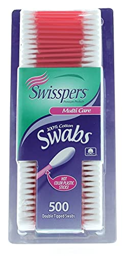 Swisspers Color Cotton Swabs - 100% Cotton Tips, 500 Count Pack
