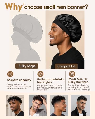 YANIBEST Small Satin Bonnet for Men | Comfortable Sleep Cap for Waves