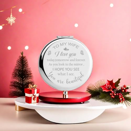 Polzwgck Silver Compact Mirror for Women, Romantic Gift for Wife & Her Birthday