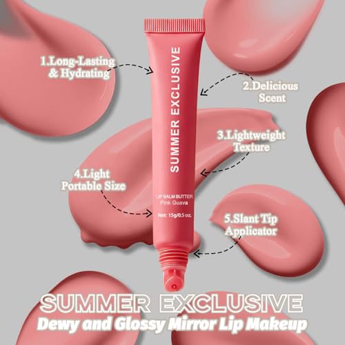 5 Pack Summer Tinted Lip Balm Set with Shea & Olive Oil - Hydrating, Non-Sticky, Softens Dry Lips by HULYHDP