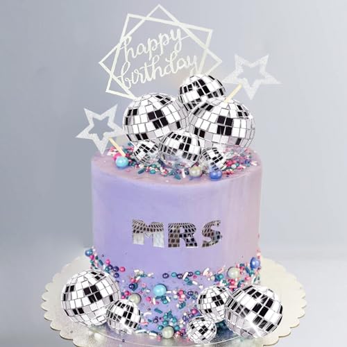 Disco Ball Cake Toppers Set - 33 Pcs for 70s 80s Theme Parties