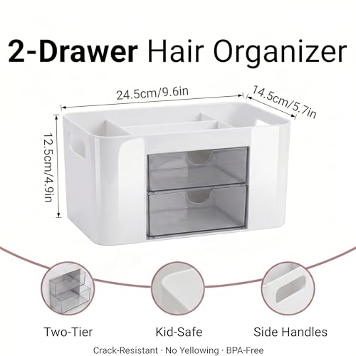 Imakmasion Hair Accessories Organizer for Girls - White, 2 Drawers & 3 Slots