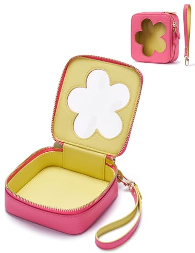 Popvibe Mini Clear Makeup Bag - Hot Pink & Yellow Flower Cosmetic Pouch