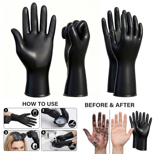 Professional Hair Dye Gloves - 2 Pcs Black Reusable Rubber