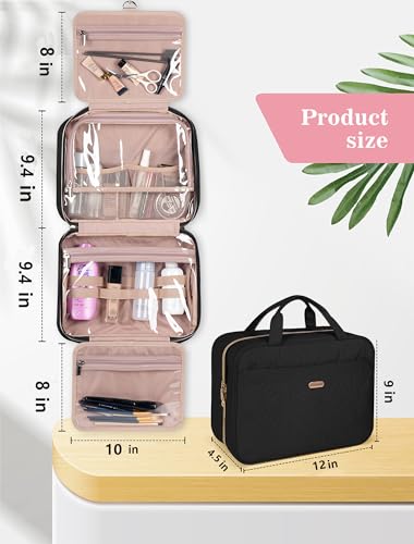BALULHG Large Hanging Toiletry Bag - Waterproof Travel Makeup Organizer (Black)
