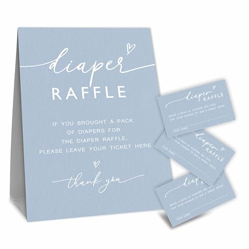Diaper Raffle Tickets & Blue Sign for Baby Shower Games
