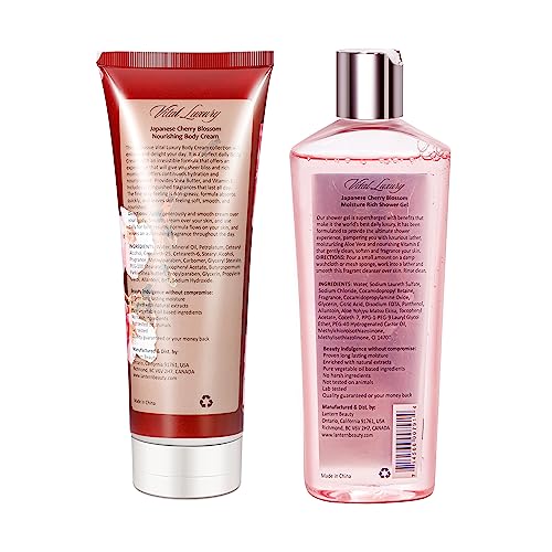 Vital Luxury Japanese Cherry Blossom Bath & Body Set Shower Gel & Body Cream for Her & Him