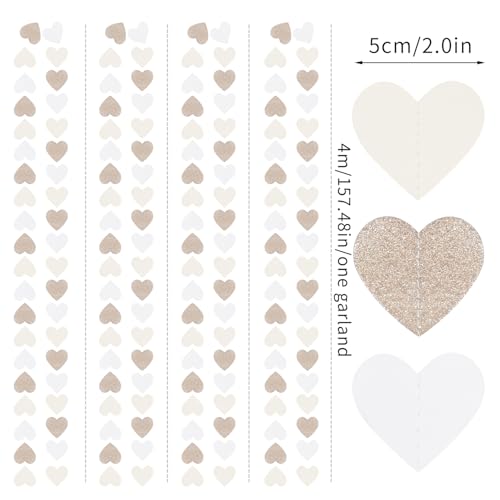 Champagne Gold Heart Garland - 52ft Party Decorations for Weddings & Showers