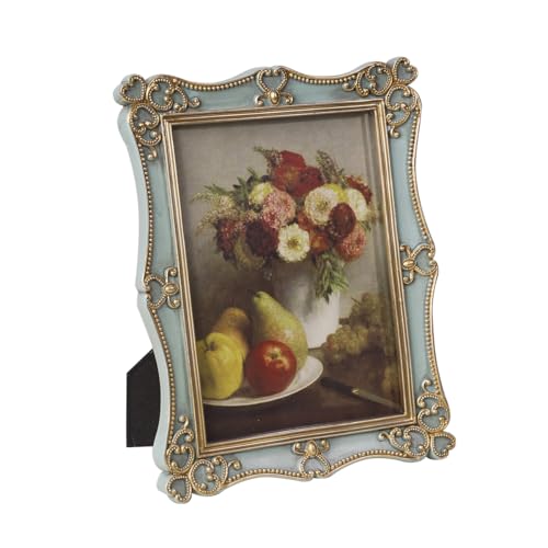 Vintage Sea Foam Green Picture Frame with Gold Floral Relief