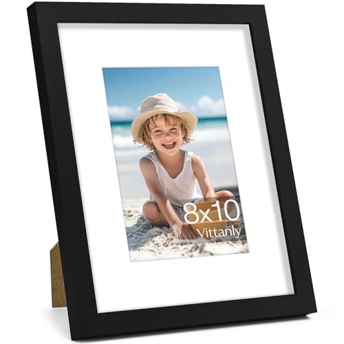 Vittanly 8x10 Solid Wood Picture Frame with Plexiglass, Black