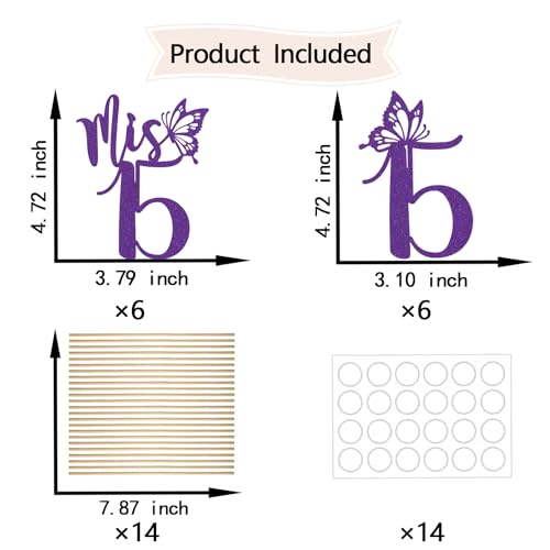Mis 15 Birthday Centerpiece Sticks - Purple Glitter Decorations (12 Pcs)