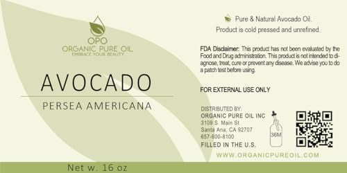 OPO Pure Avocado Oil - Unrefined Cold-Pressed Carrier Oil for Skin and Hair