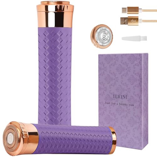 Facial Hair Removal for Women, Painless Rechargeable Hair Removal Device, Comes with 2 Replacement Heads, Portable Electric Shaver/Razor for Face, Chin, Upper Lip, arms and Peach Fuzz (Purple)