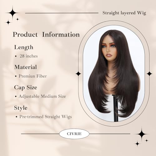 Civrie 28-Inch Long Straight Brown Lace Front Wig - Glueless Natural Look