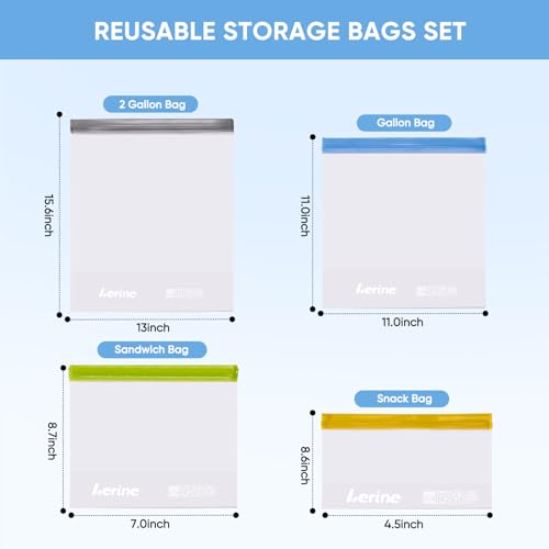 Lerine Reusable Snack Bags - 10 Pack, Leakproof & Dishwasher Safe